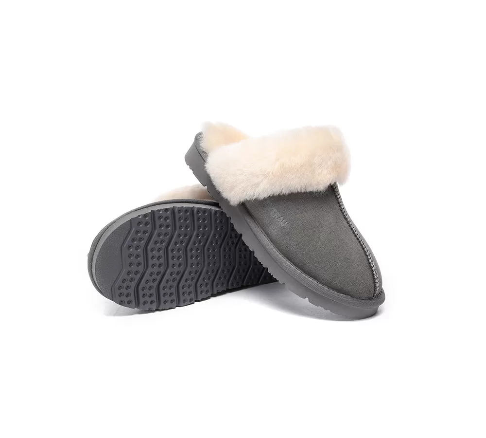 EVERAU UGG Sheepskin Wool Suede Scuff Slippers Muffin