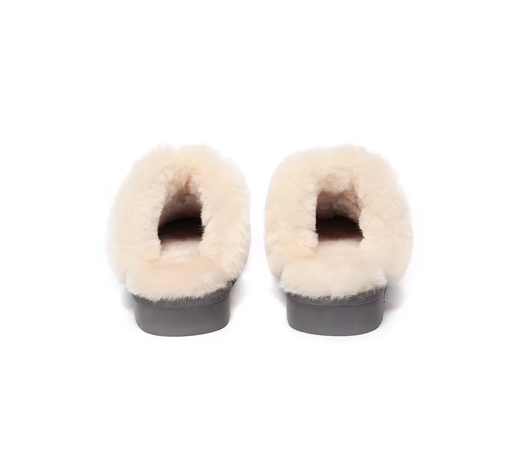 EVERAU UGG Sheepskin Wool Suede Scuff Slippers Muffin