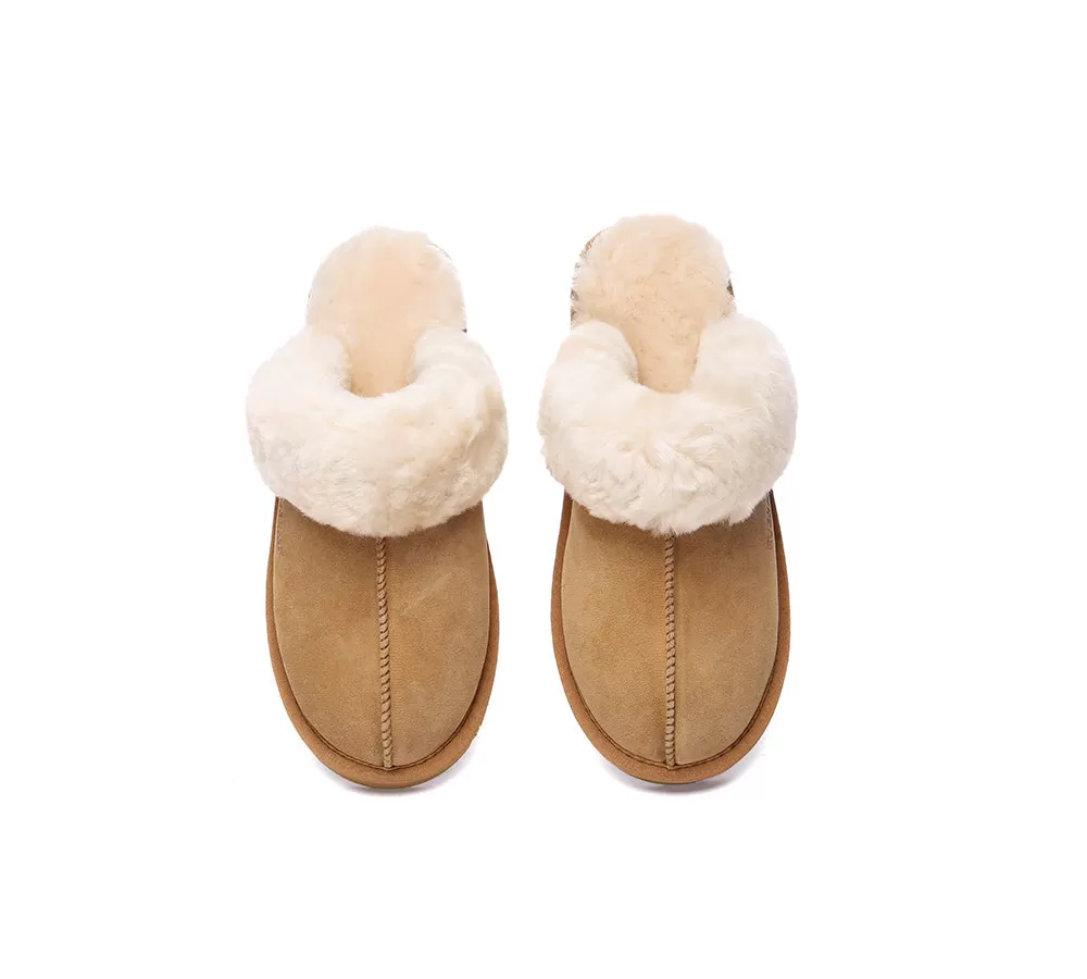 EVERAU UGG Sheepskin Wool Suede Scuff Slippers Muffin