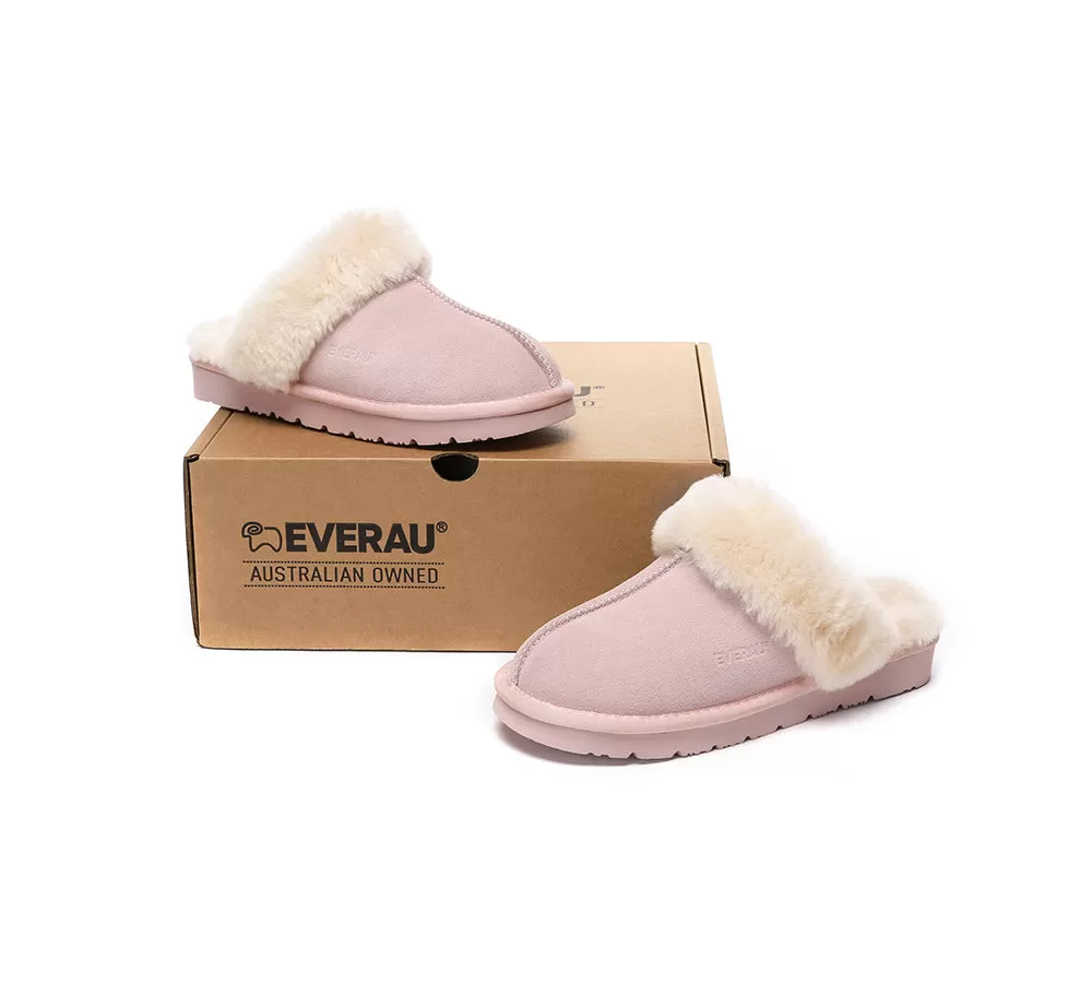 EVERAU UGG Sheepskin Wool Suede Scuff Slippers Muffin