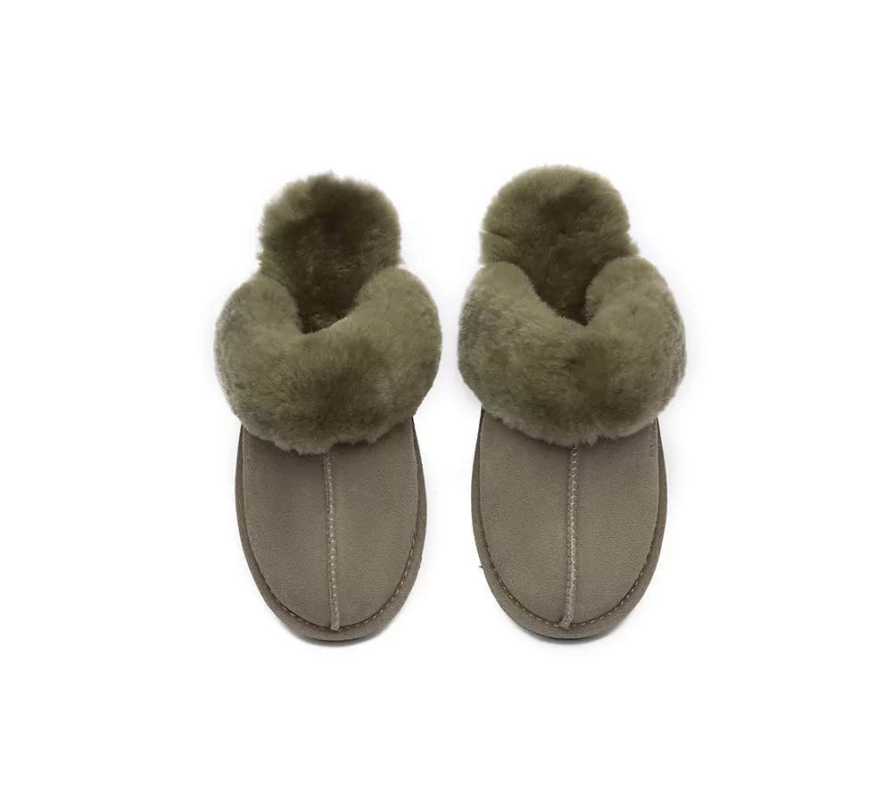 EVERAU UGG Sheepskin Wool Suede Scuff Slippers Muffin