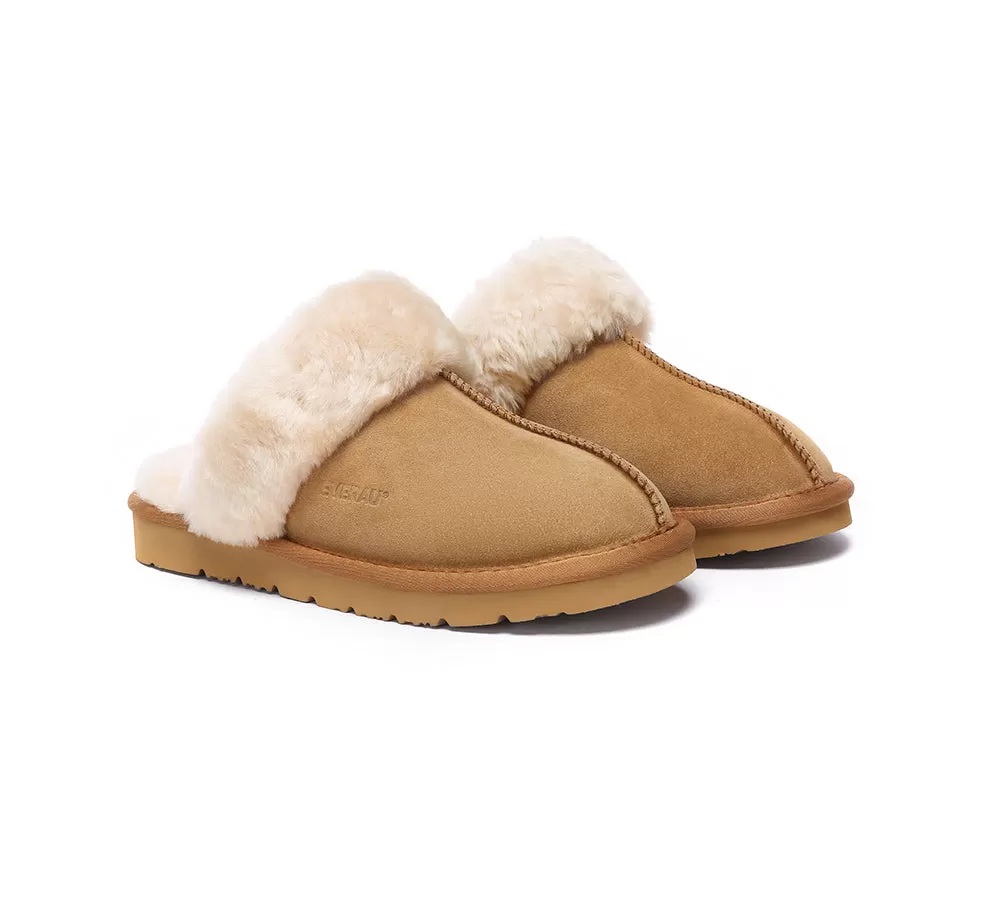 EVERAU UGG Sheepskin Wool Suede Scuff Slippers Muffin