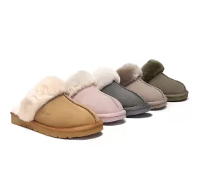 EVERAU UGG Sheepskin Wool Suede Scuff Slippers Muffin