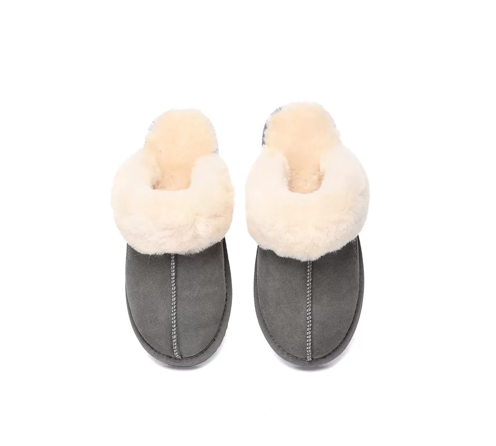 EVERAU UGG Sheepskin Wool Suede Scuff Slippers Muffin