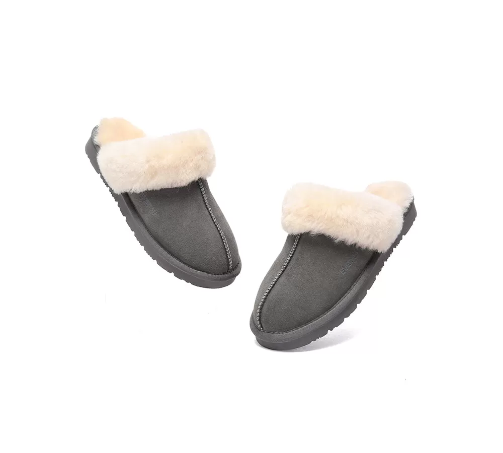 EVERAU UGG Sheepskin Wool Suede Scuff Slippers Muffin