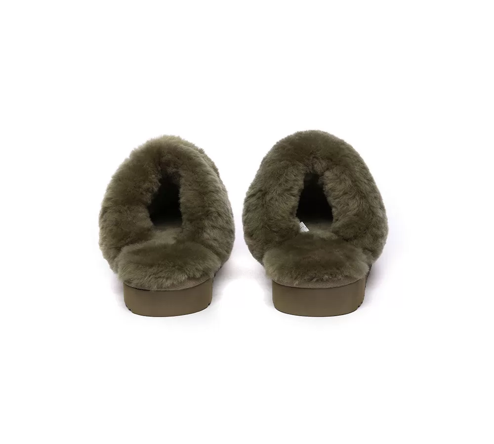 EVERAU UGG Sheepskin Wool Suede Scuff Slippers Muffin