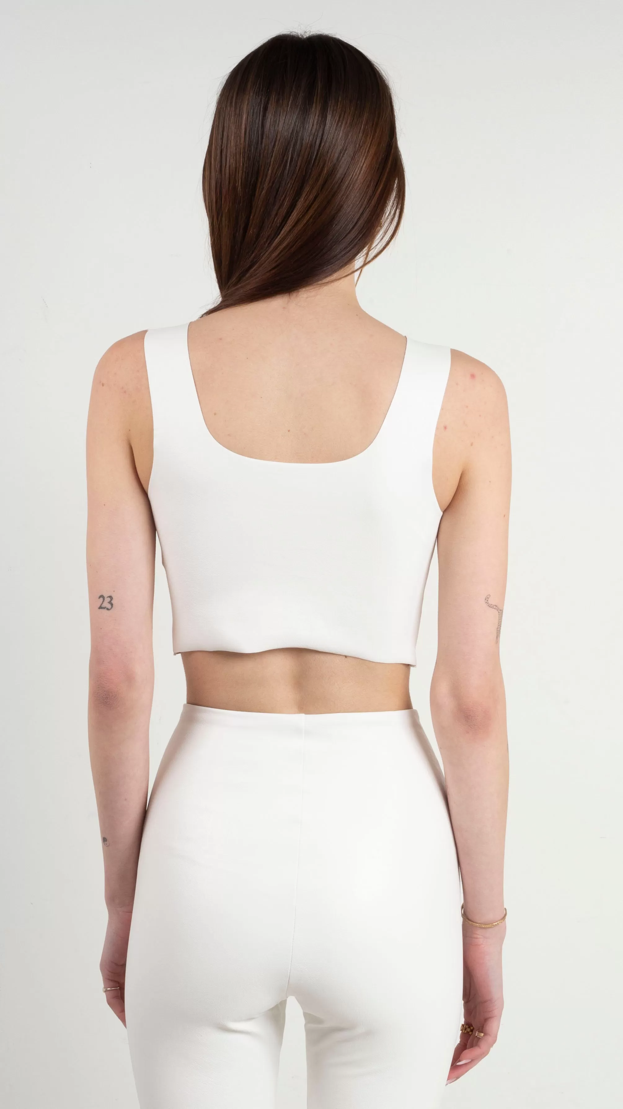 Faux Leather Square Neck Crop Top - White