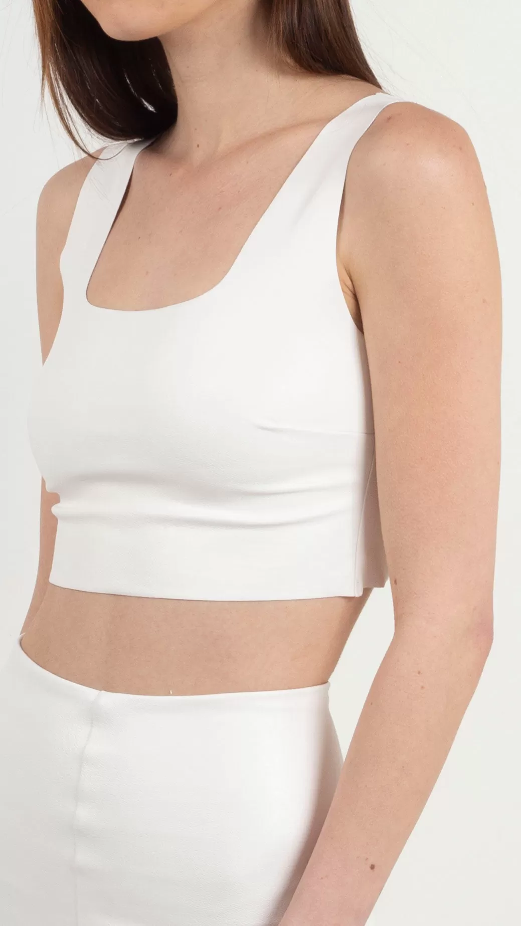 Faux Leather Square Neck Crop Top - White