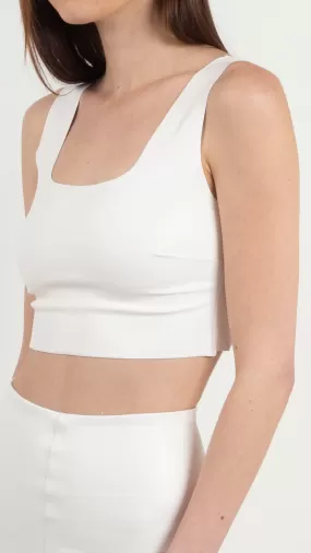 Faux Leather Square Neck Crop Top - White