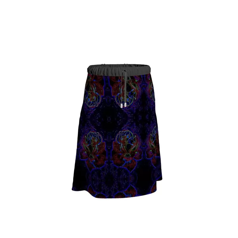 Floral Embosses: Roses 01 Patterned Designer Flared Drawstring Midi Skirt