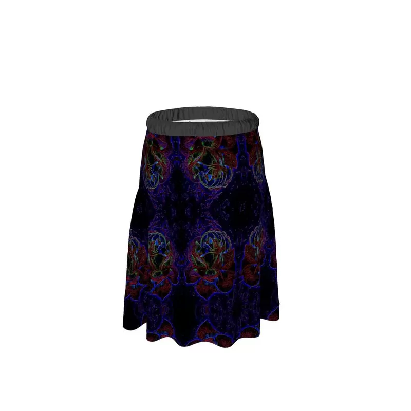 Floral Embosses: Roses 01 Patterned Designer Flared Drawstring Midi Skirt