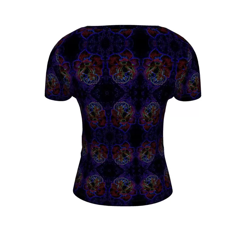 Floral Embosses: Roses 01 Patterned Ladies Designer Scoop Neck T-shirt