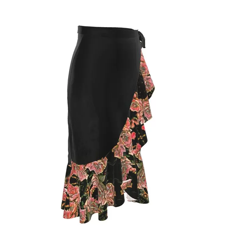 Floral Embosses: Roses 06-01 Designer Flounce Wrap Midi Skirt