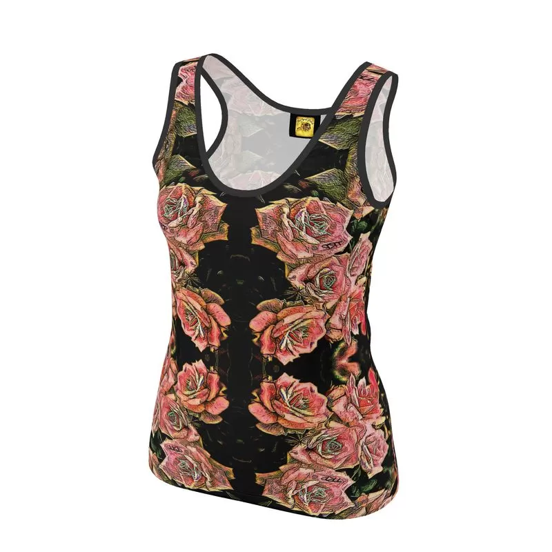 Floral Embosses: Roses 06-01 Ladies Designer Scoop Neck Tank Top