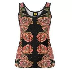 Floral Embosses: Roses 06-01 Ladies Designer Scoop Neck Tank Top