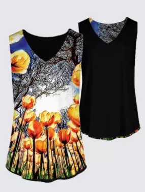 Floral Embosses: Tulip Daydream 01 Designer Kaplan Sleeveless Tee