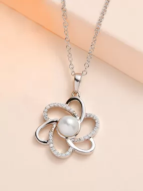 Flower Pearl Necklace In 925 Sterling Silver At Ornate Jewels