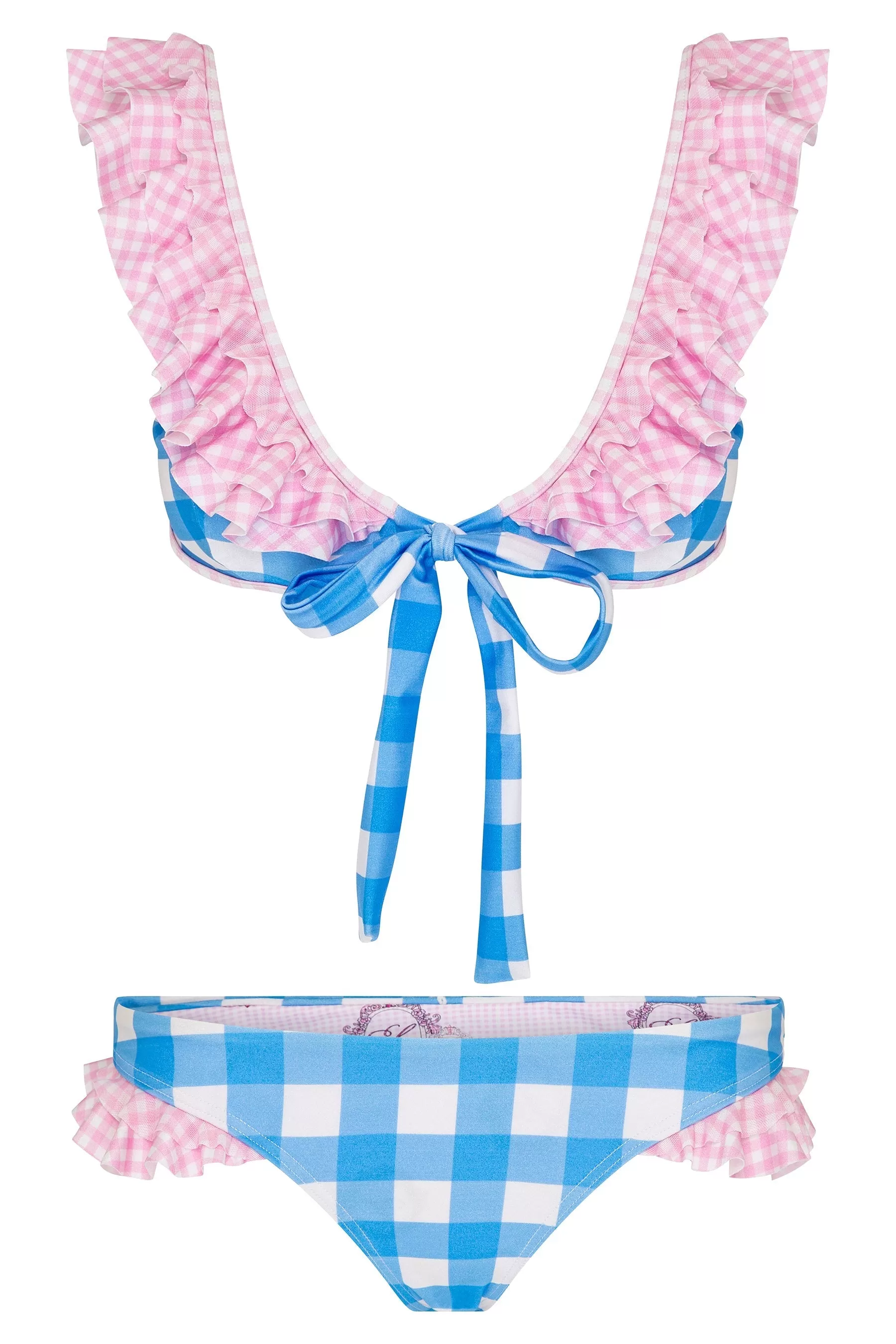 Gingham Ruffle Tie Front Bikini Bottoms