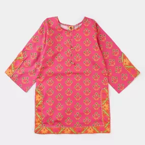 Girls Cotton Poplin Printed Kurti -Pink