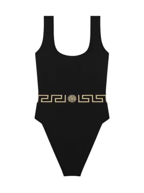 Greca-print two-tone swimsuit