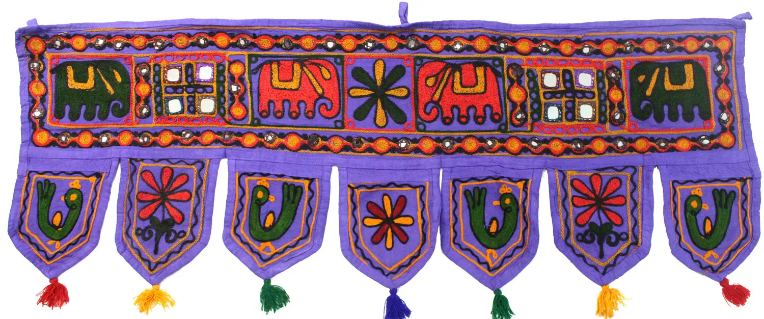 Handmade Indian Door Hanging Toran Decoration India (Purple, 34 x 13 inches)