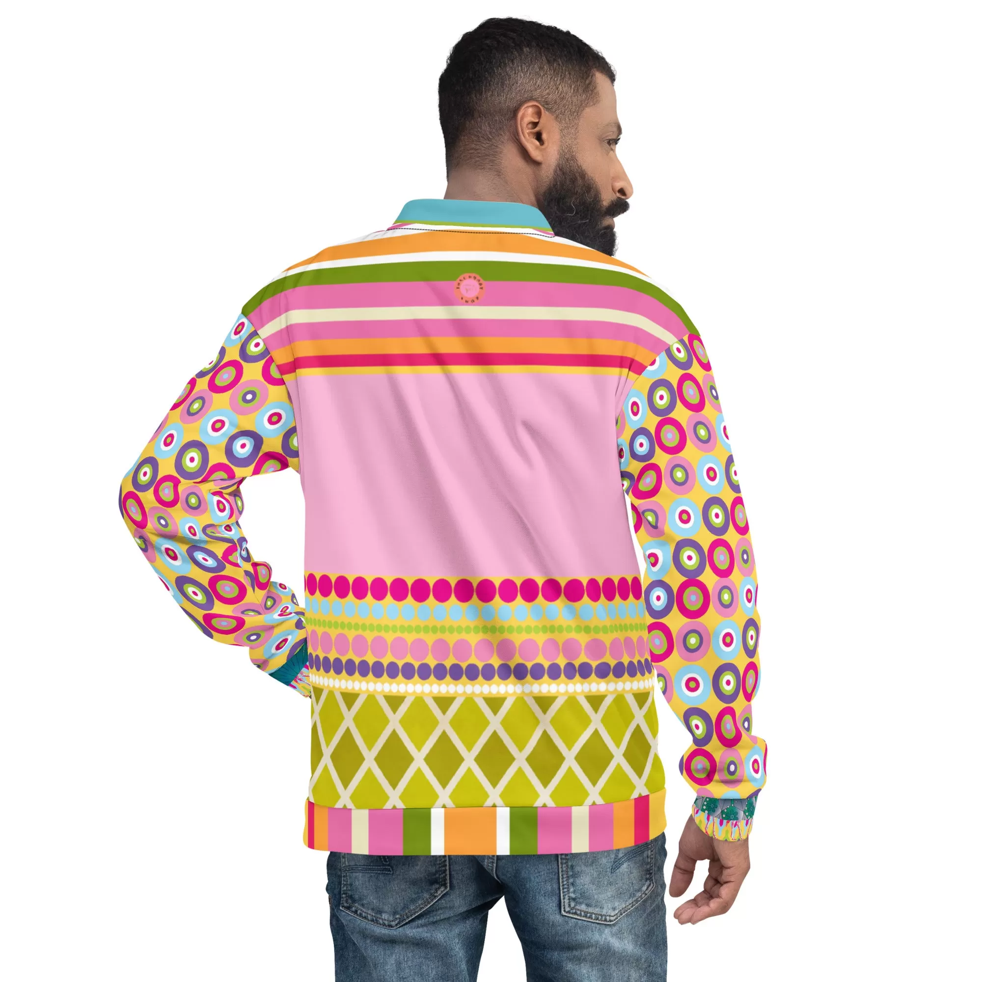 Hello Janis! Pink Patchwork Unisex Bomber Jacket