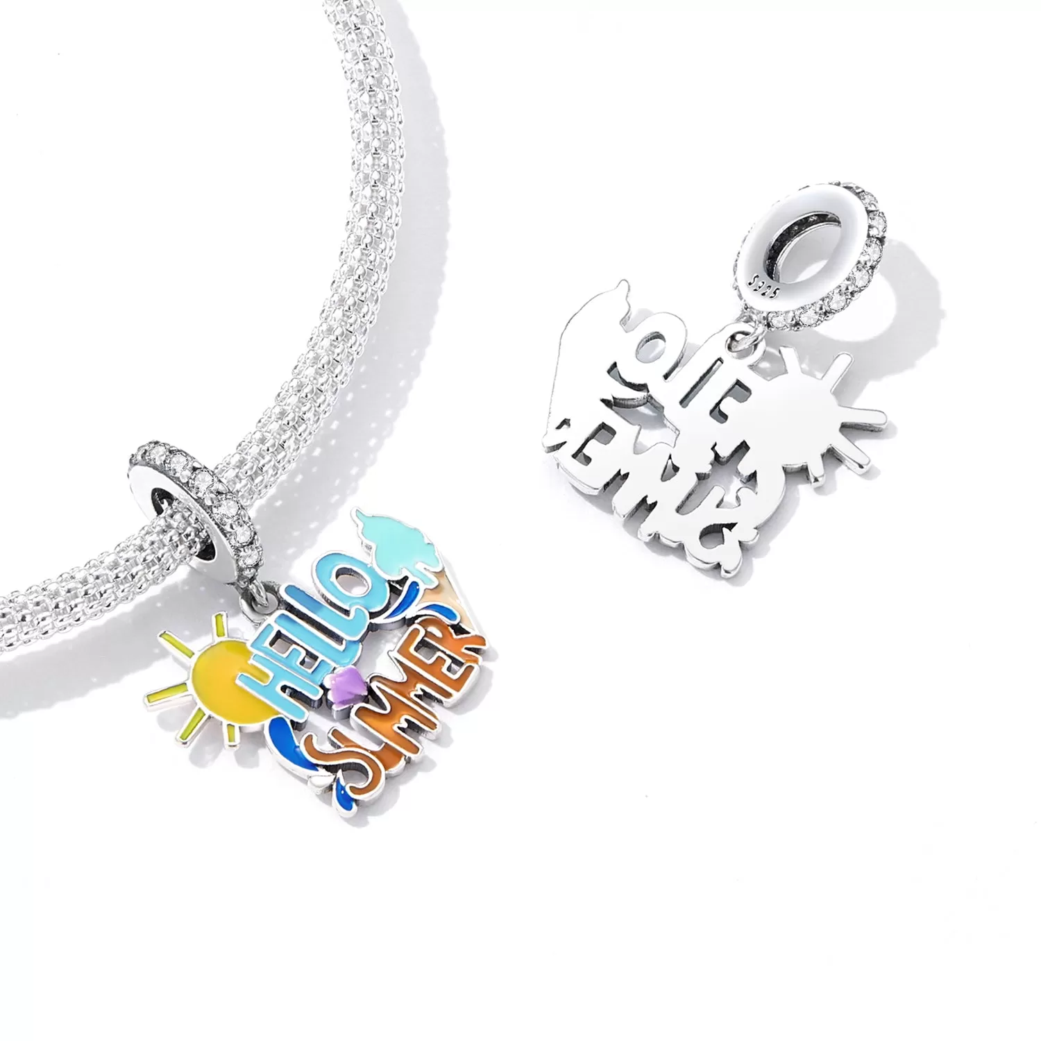 Hello Summer Enamel Charm 925 Sterling Silver