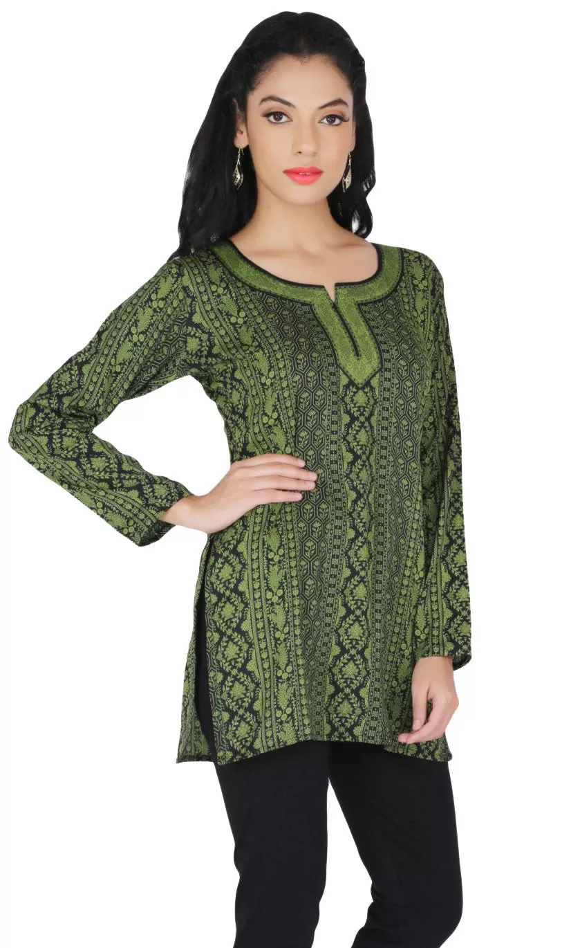 India Kurti Tunic Top Womens Printed Blouse Indian Apparel (Green)