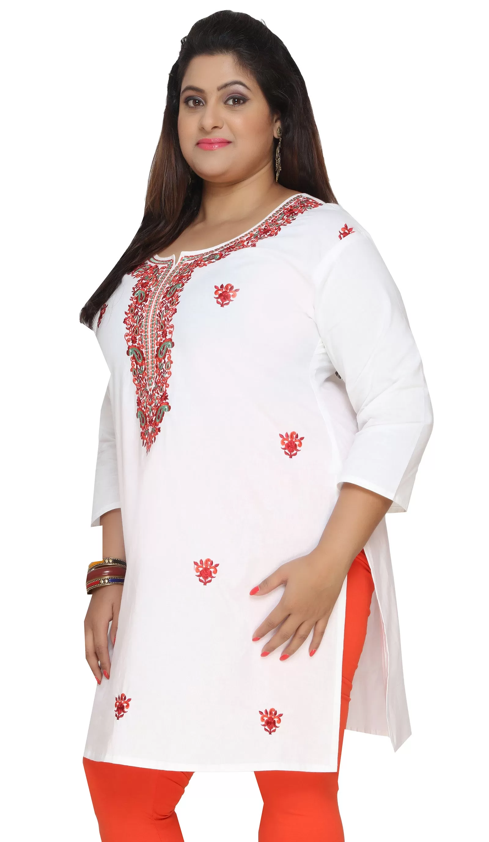 India Tunic Long Top Cotton Kurti Womens Plus Size Indian Clothes (Off-White)