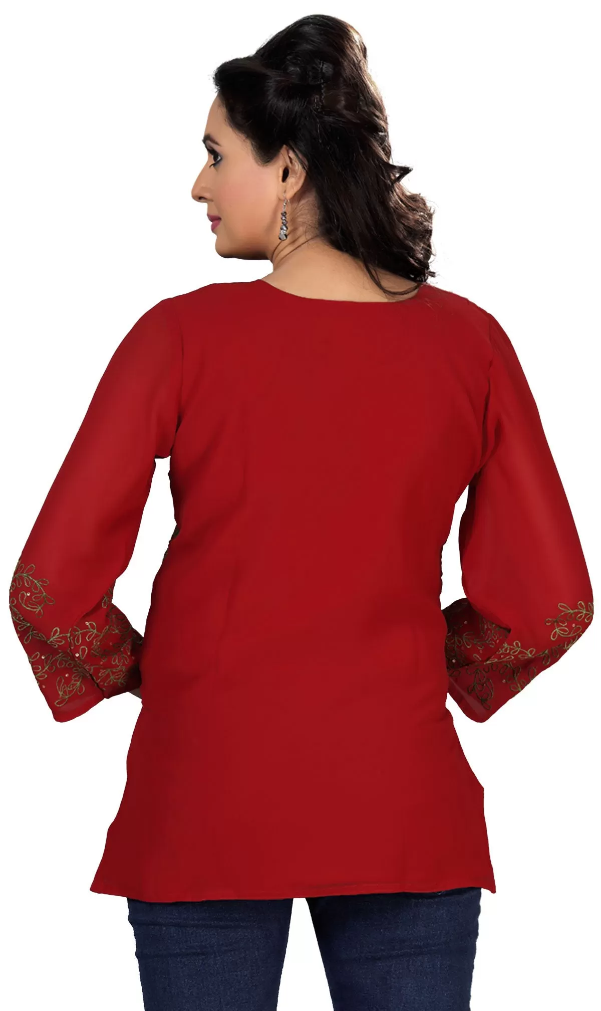 India Tunic Top Kurti Womens Embroidered Indian Clothing (Maroon)