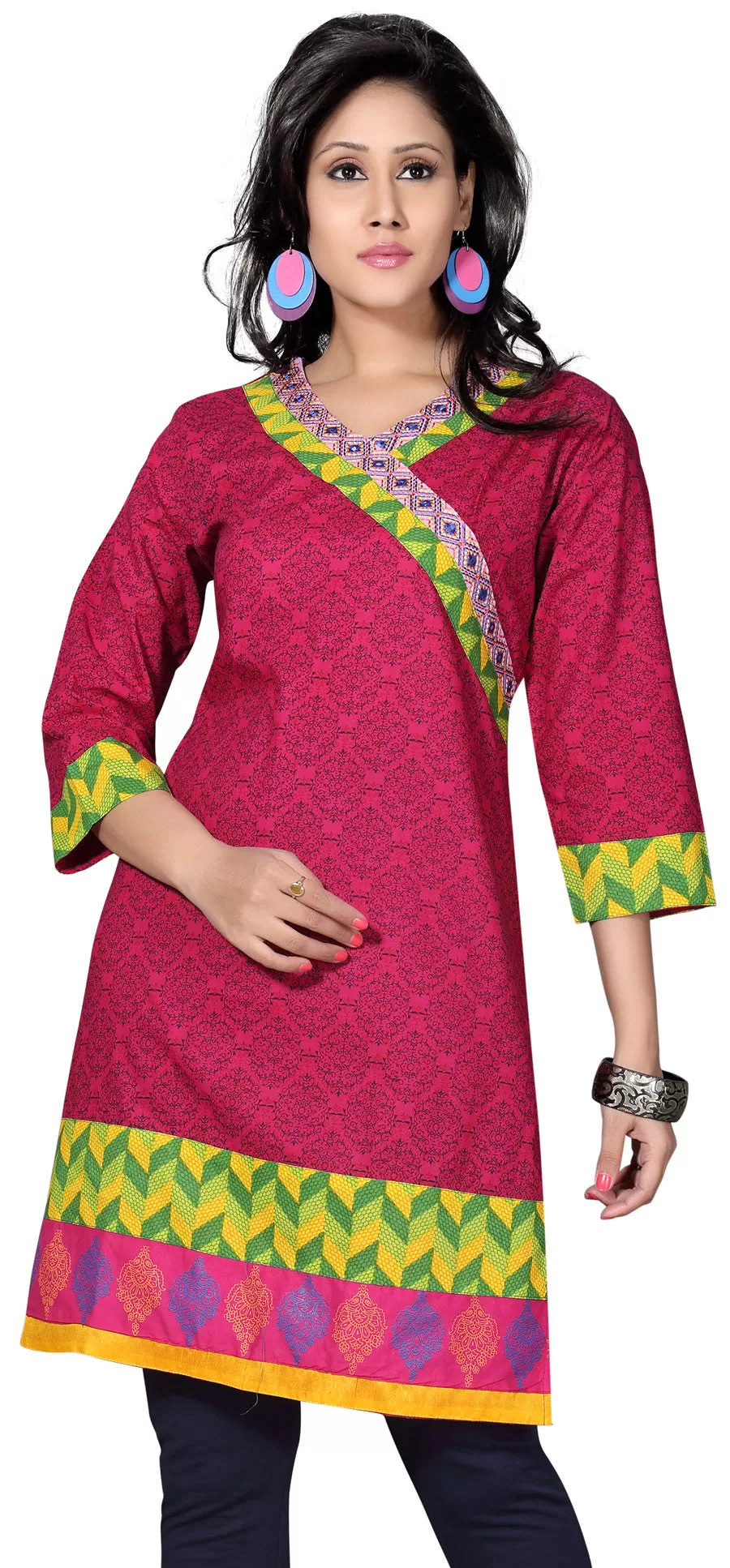 India Tunic Top Kurti Womens Long Blouse Cotton Apparel (Pink)