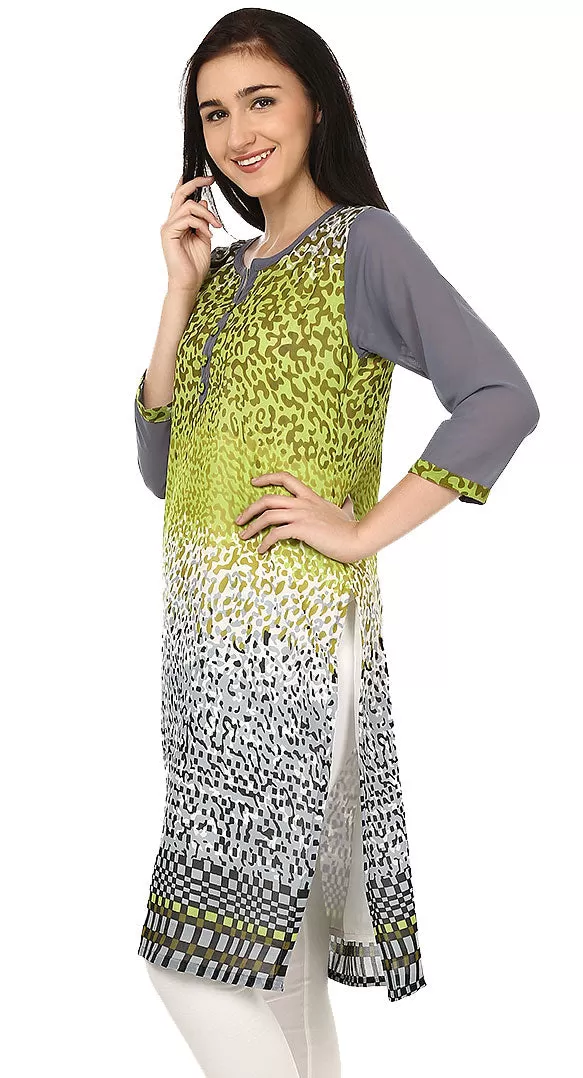 India Tunic Top Long Kurti Womens Georgette Printed Indian Clothing (Green)