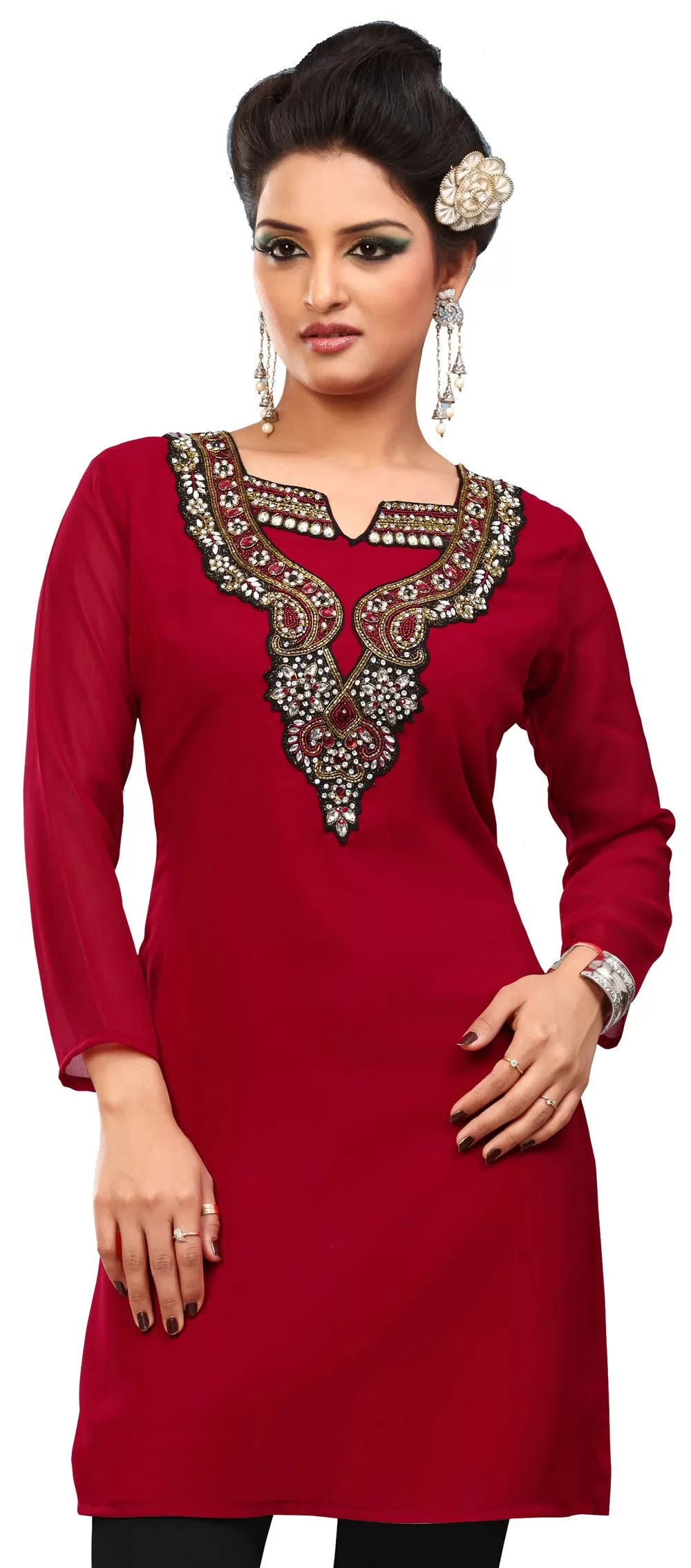 India Tunic Top Long  Kurti Womens Party Dress Indian Clothing (Red)