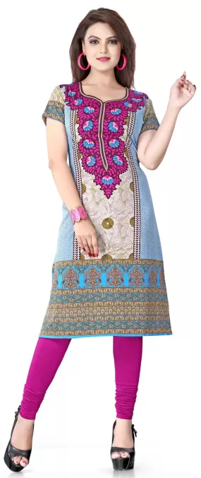 India Tunic Top Long  Kurti Womens Printed Indian Clothing (Magenta)