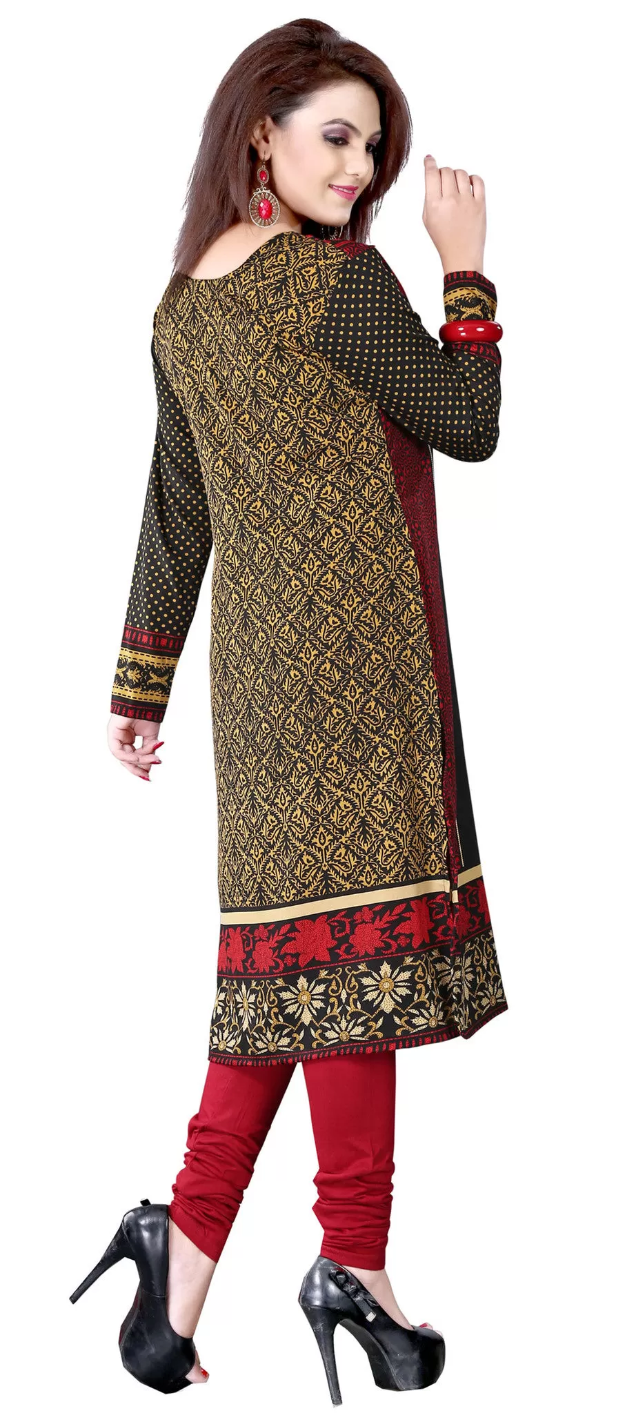 India Tunic Top Long  Kurti Womens Printed Indian Clothing (Maroon)