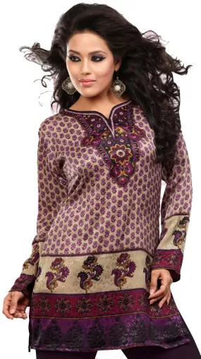 India Tunic Top Short Kurti Women's Printed Indian Clothing (Purple)