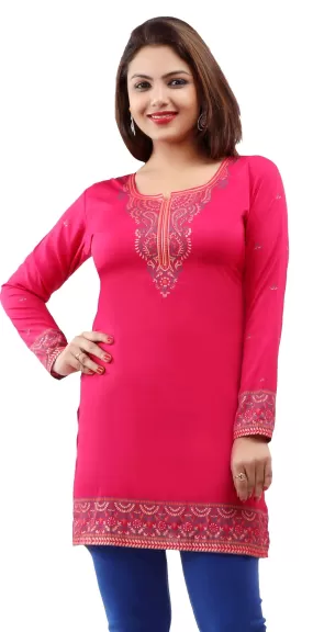 India Women's Tunic Top Kurti Printed Indian Clothes (Pink)