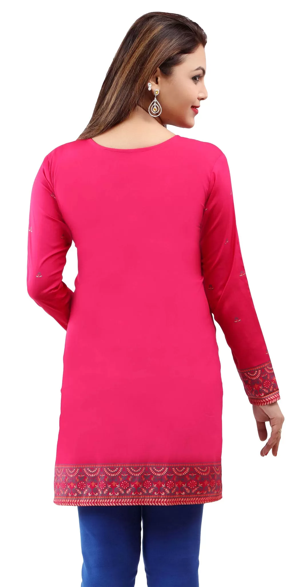 India Women's Tunic Top Kurti Printed Indian Clothes (Pink)