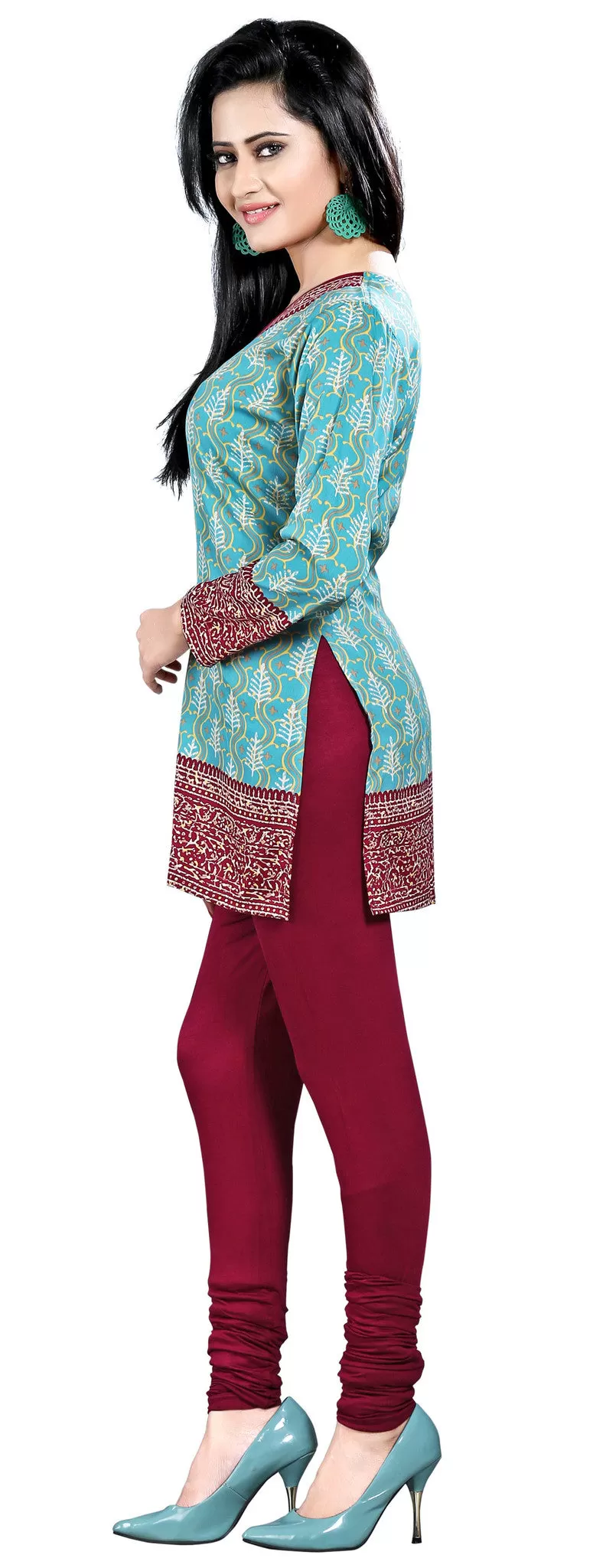 Indian Kurti Top Tunic Printed Womens Blouse India Clothes (Turquoise)