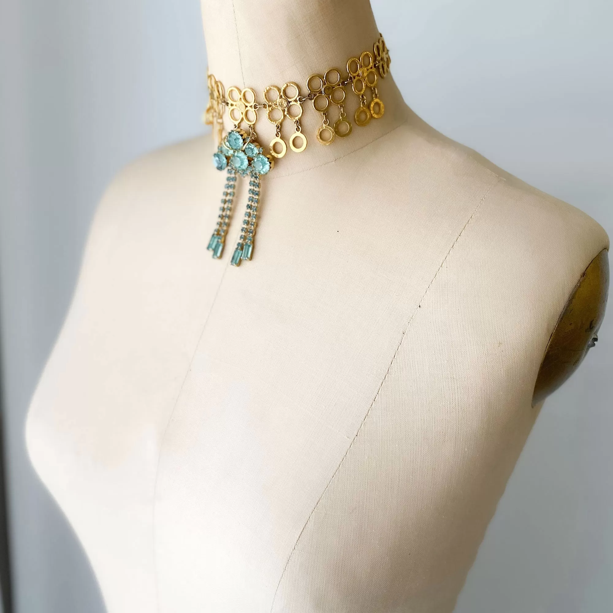 JANEY teal and gold choker necklace