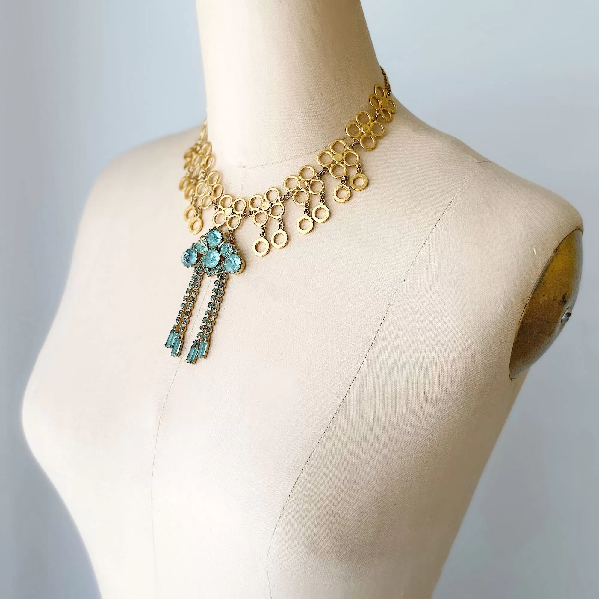 JANEY teal and gold choker necklace