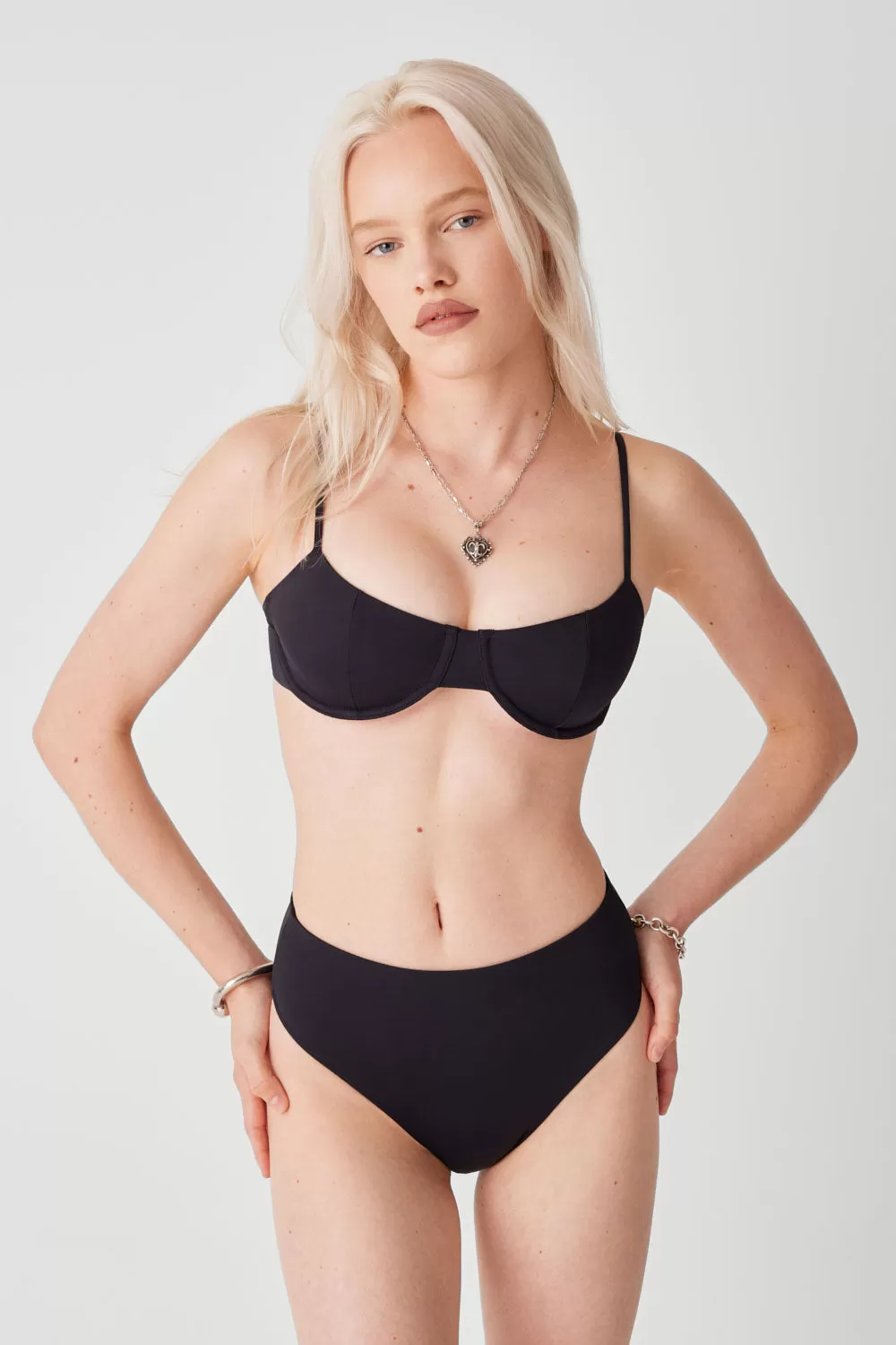 Jenna High Waist Bikini Bottom - Black