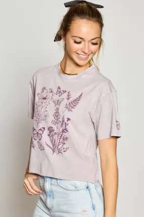 Jr Crop T Shirt - Butterfly Flower