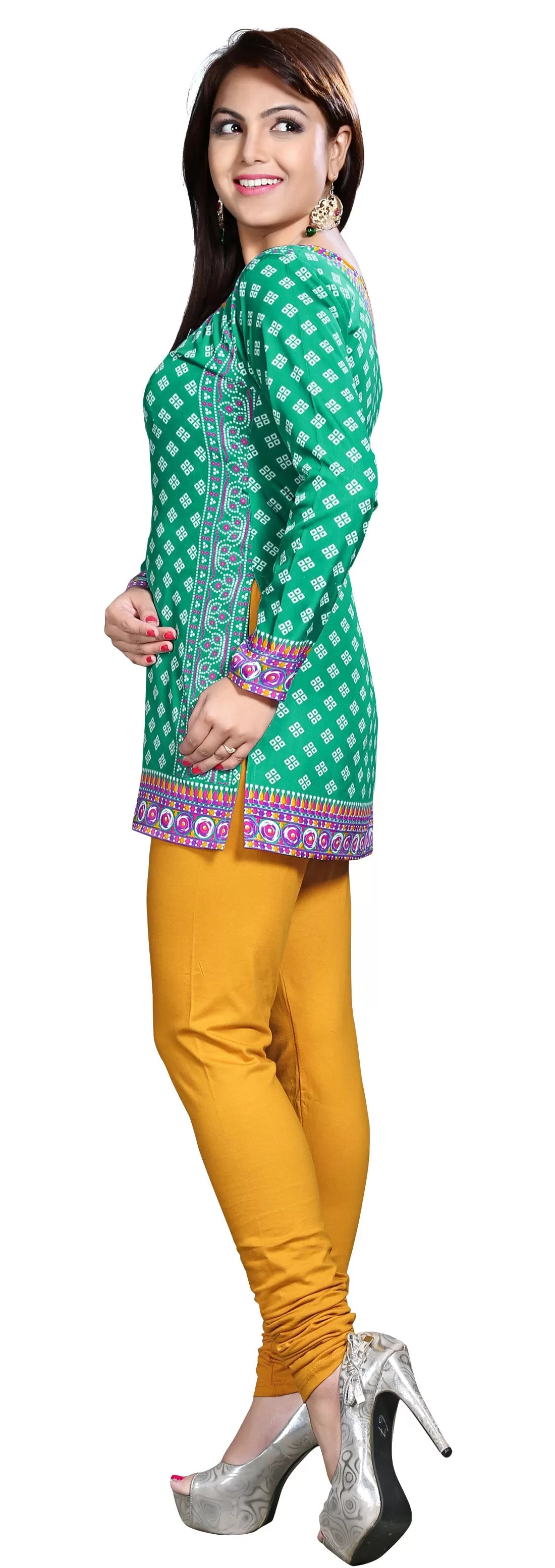 Kurti Top Short Tunic Womens Printed Blouse India Clothing (Green)