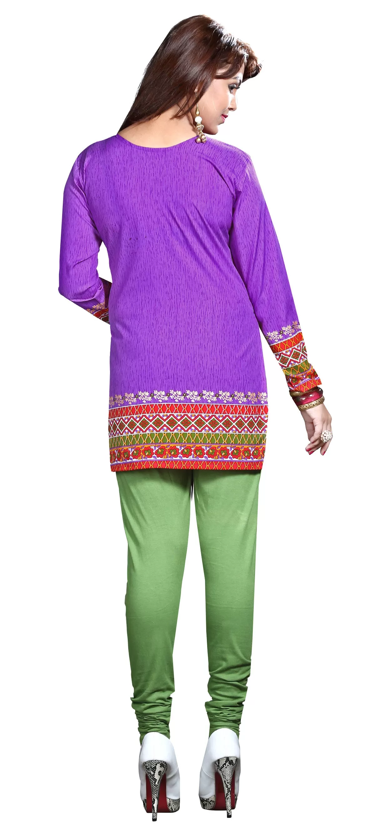 Kurti Top Short Tunic Womens Printed Blouse India Clothing (Purple)