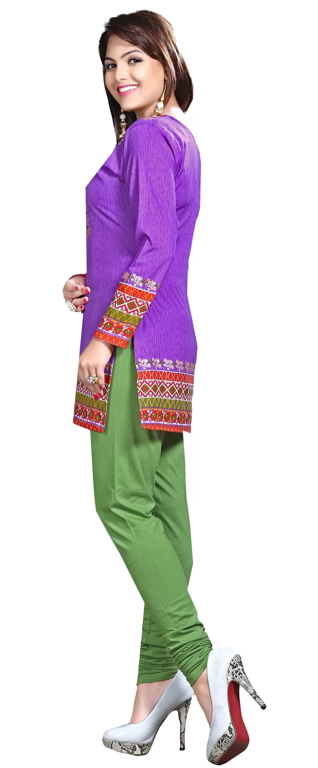 Kurti Top Short Tunic Womens Printed Blouse India Clothing (Purple)