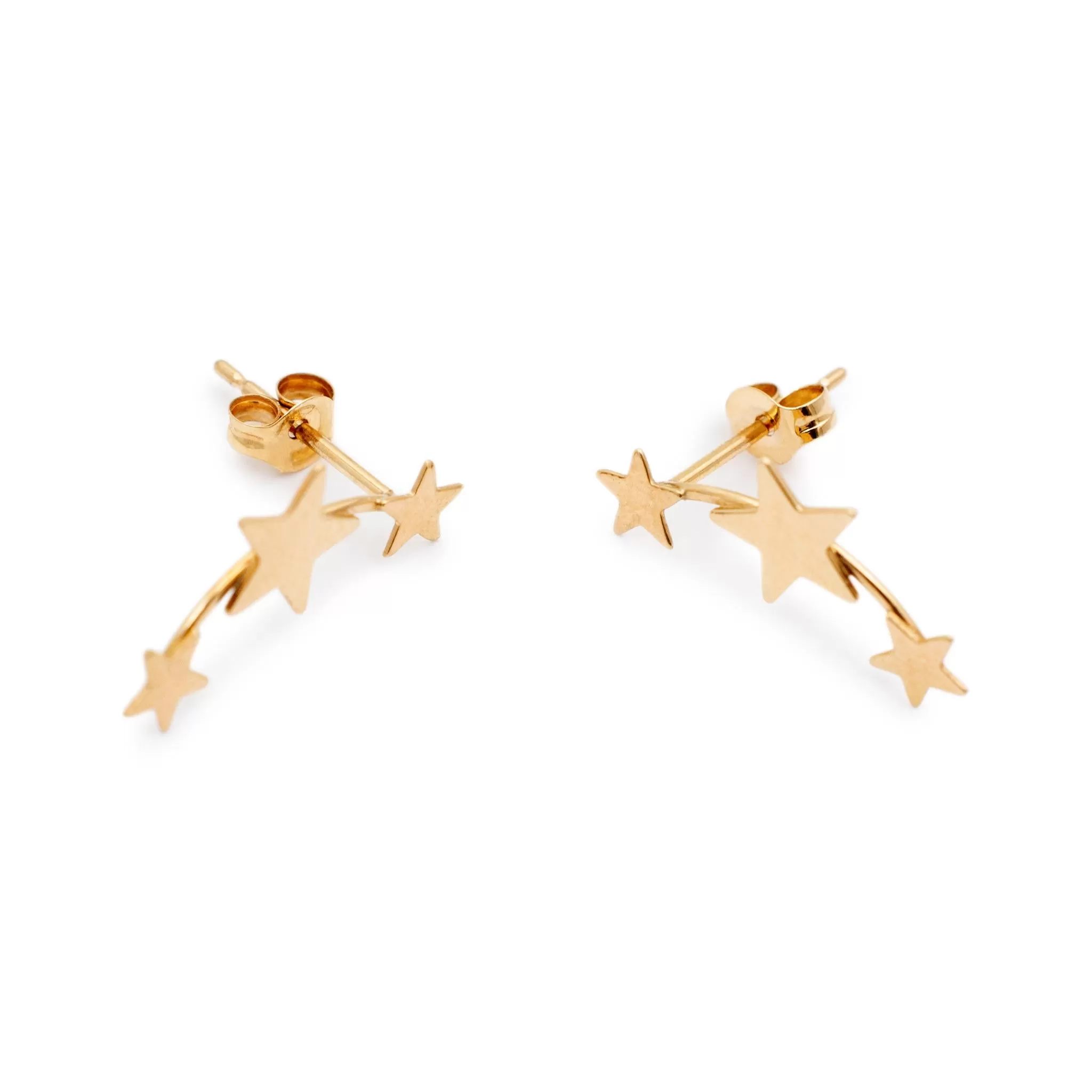 Ladies 10K Yellow Gold Three Star Stud Earrings