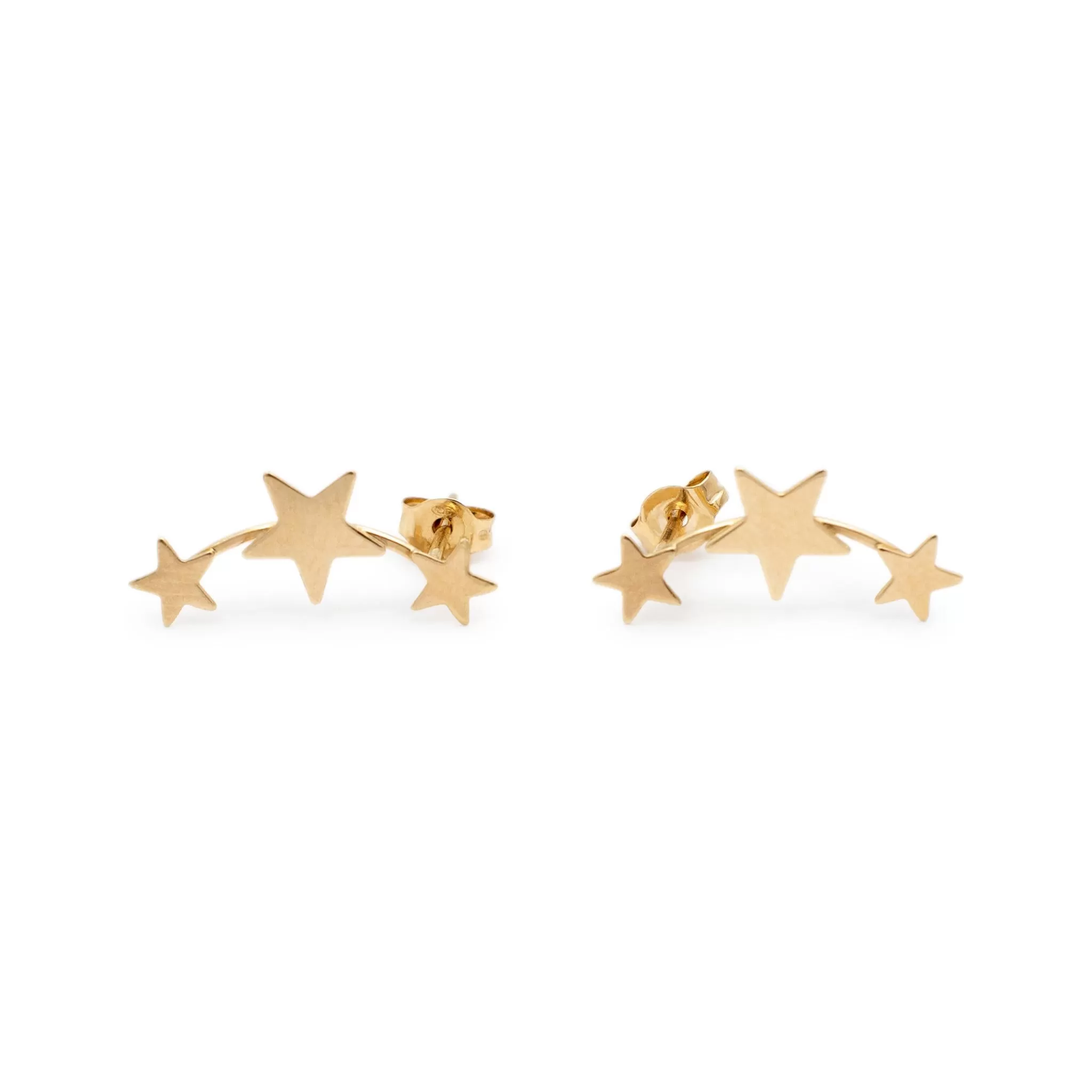 Ladies 10K Yellow Gold Three Star Stud Earrings