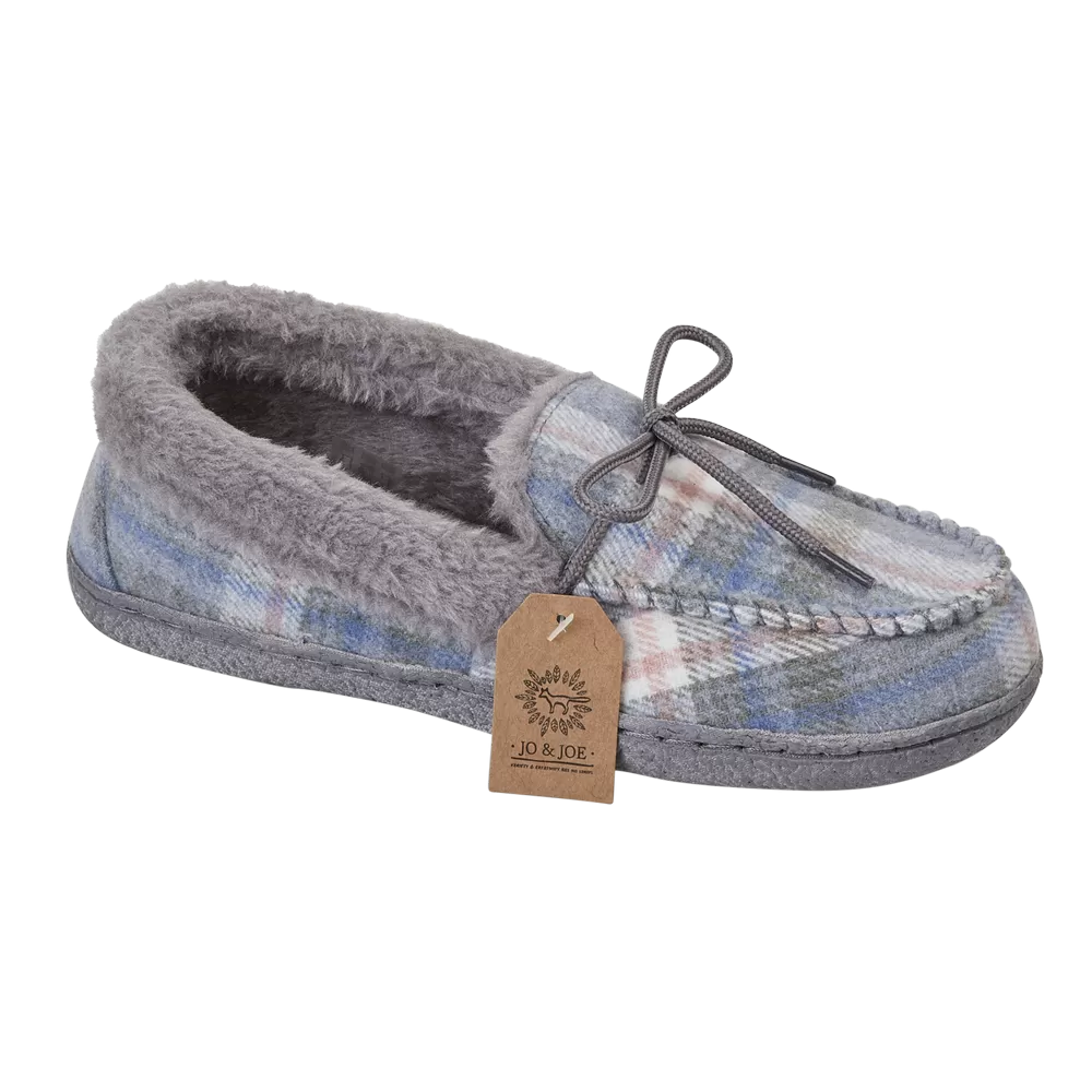 Ladies Bedroom Slippers Slate Grey  Check Pembroke Jo & Joe