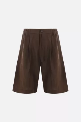 linen shorts with overlay panel